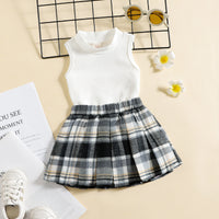 Load image into Gallery viewer, 2 Pieces Set Baby Kid Girls Solid Color Muslin&amp;Ribbed Tank Tops And Checked Skirts Wholesale 220315200
