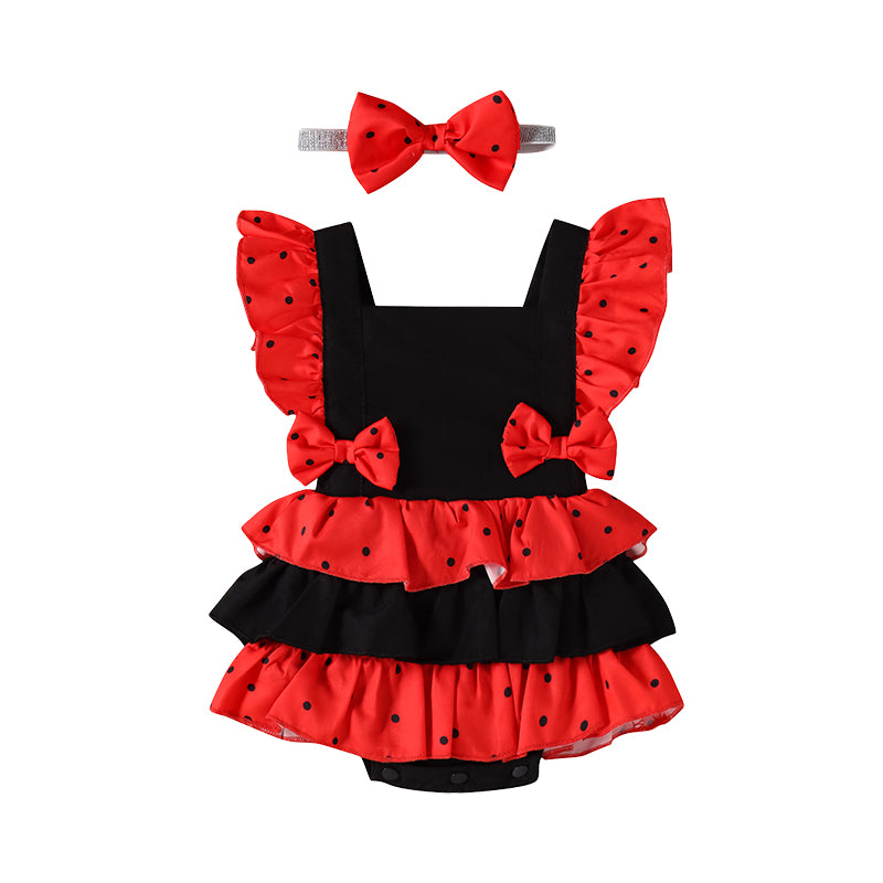 Baby Girls Color-blocking Polka dots Bow Rompers Wholesale 220315210