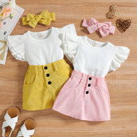 Load image into Gallery viewer, 2 Pieces Set Baby Kid Girls Solid Color Bow Muslin&amp;Ribbed Tank Tops And Skirts Wholesale 220315211
