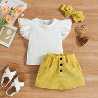 Load image into Gallery viewer, 2 Pieces Set Baby Kid Girls Solid Color Bow Muslin&amp;Ribbed Tank Tops And Skirts Wholesale 220315211
