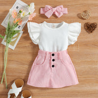 Load image into Gallery viewer, 2 Pieces Set Baby Kid Girls Solid Color Bow Muslin&amp;Ribbed Tank Tops And Skirts Wholesale 220315211
