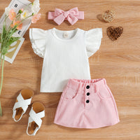 Load image into Gallery viewer, 2 Pieces Set Baby Kid Girls Solid Color Bow Muslin&amp;Ribbed Tank Tops And Skirts Wholesale 220315211
