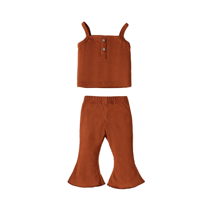 2 Pieces Set Baby Kid Girls Solid Color Muslin&Ribbed Tank Tops And Pants Wholesale 220315234