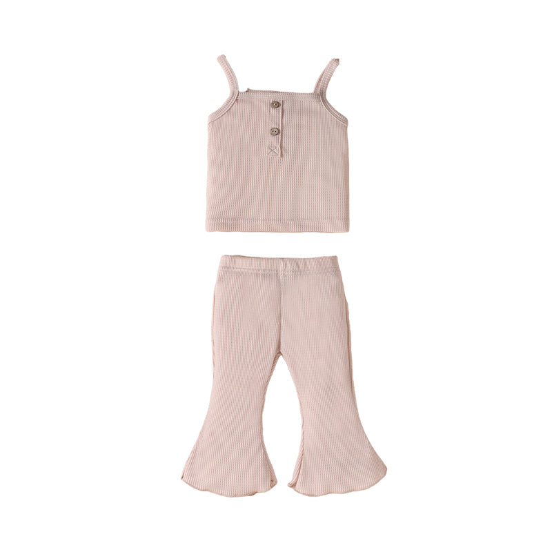 2 Pieces Set Baby Kid Girls Solid Color Muslin&Ribbed Tank Tops And Pants Wholesale 220315234
