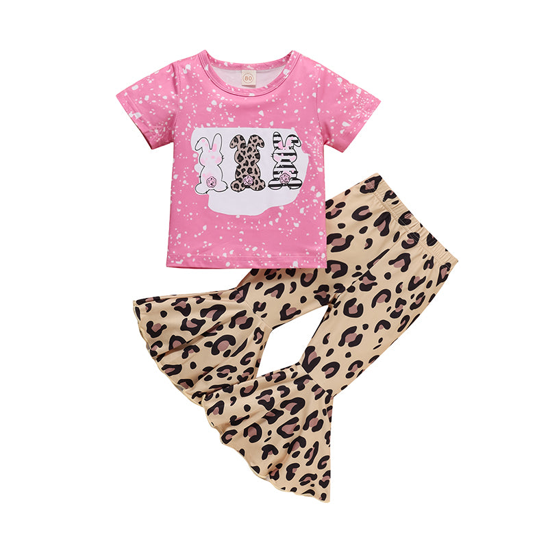 2 Pieces Set Baby Kid Girls Cartoon T-Shirts And Leopard Pants Wholesale 220315258