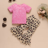 Load image into Gallery viewer, 2 Pieces Set Baby Kid Girls Cartoon T-Shirts And Leopard Pants Wholesale 220315258
