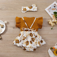 Load image into Gallery viewer, 3 Pieces Set Baby Girls Flower Print Skirts Solid Color Muslin&amp;Ribbed Tops And Headwear Wholesale 220315300
