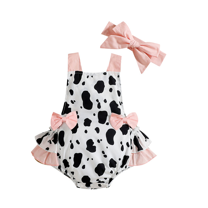Baby Girls Leopard Bow Print Rompers Headwear Wholesale 220315303