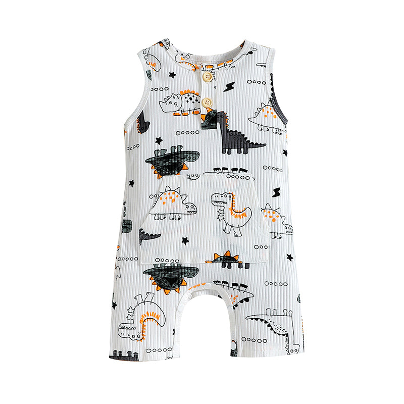 Baby Kid Boys Dinosaur Star Muslin&Ribbed Print Jumpsuits Wholesale 220315322