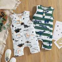 Load image into Gallery viewer, Baby Kid Boys Dinosaur Star Muslin&amp;Ribbed Print Jumpsuits Wholesale 220315322
