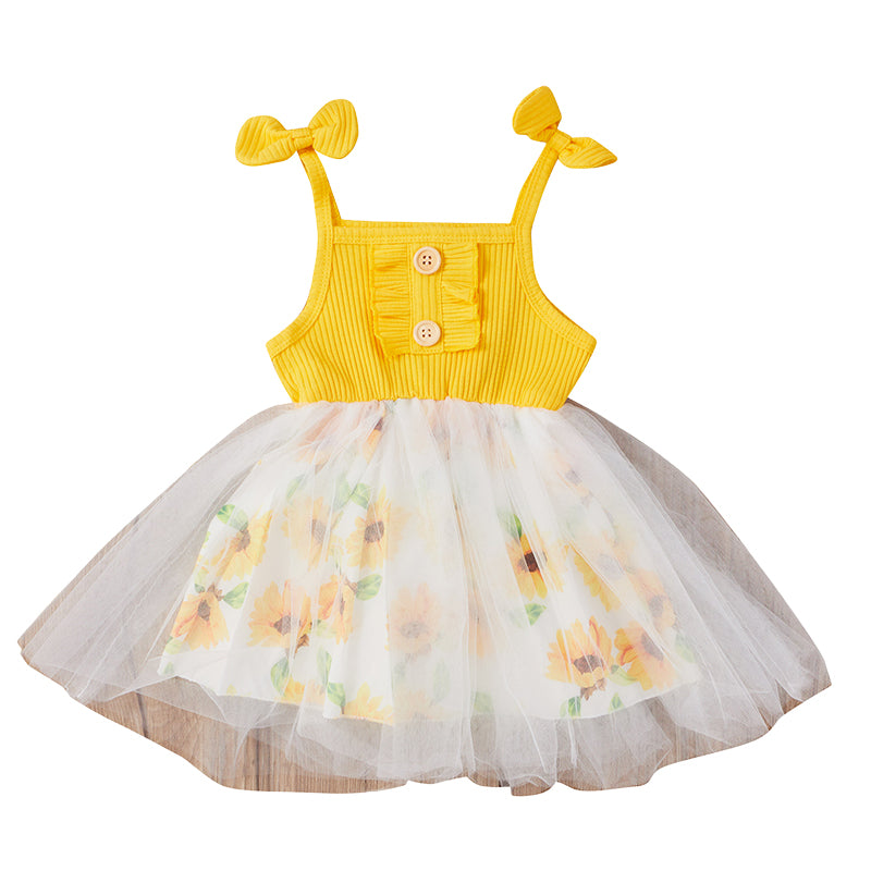 Baby Kid Girls Flower Muslin&Ribbed Print Dresses Wholesale 220315327