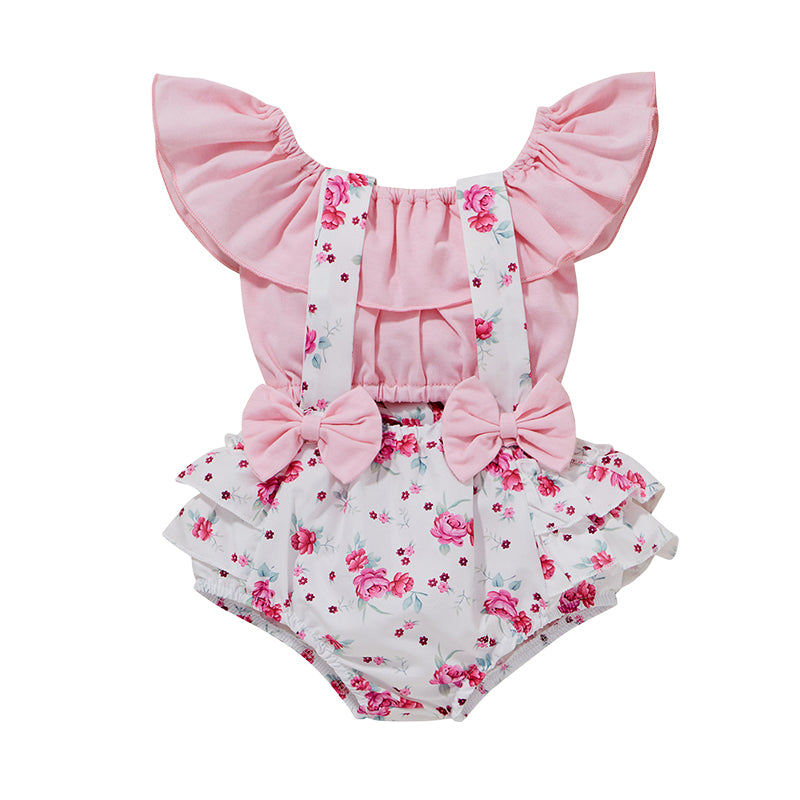 Baby Girls Flower Bow Print Rompers Wholesale 220315341