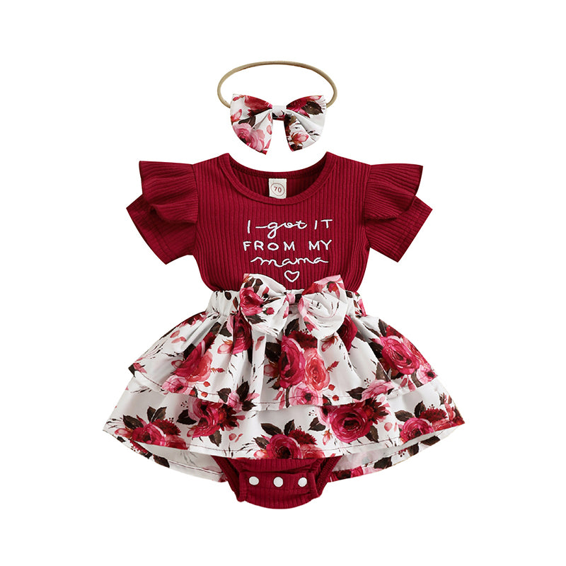Baby Girls Flower Embroidered Muslin&Ribbed Print Rompers Wholesale 220315407
