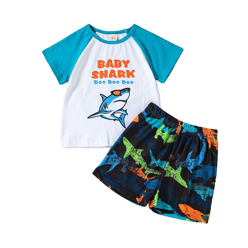 2 Pieces Set Kid Boys Animals Cartoon Print T-Shirts And Shorts Wholesale 22031547