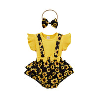 Load image into Gallery viewer, 2 Pieces Set Baby Girls Solid Color Muslin&amp;Ribbed Print Tops And Flower Rompers Wholesale 22031566
