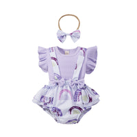 Load image into Gallery viewer, 2 Pieces Set Baby Girls Solid Color Muslin&amp;Ribbed Print Tops And Flower Rompers Wholesale 22031566
