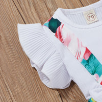 Load image into Gallery viewer, 2 Pieces Set Baby Girls Solid Color Muslin&amp;Ribbed Print Tops And Flower Rompers Wholesale 22031566
