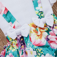 Load image into Gallery viewer, 2 Pieces Set Baby Girls Solid Color Muslin&amp;Ribbed Print Tops And Flower Rompers Wholesale 22031566
