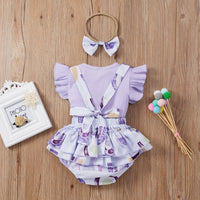 Load image into Gallery viewer, 2 Pieces Set Baby Girls Solid Color Muslin&amp;Ribbed Print Tops And Flower Rompers Wholesale 22031566
