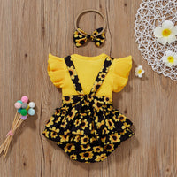 Load image into Gallery viewer, 2 Pieces Set Baby Girls Solid Color Muslin&amp;Ribbed Print Tops And Flower Rompers Wholesale 22031566
