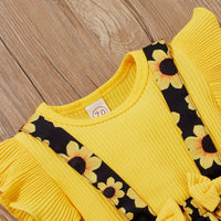 Load image into Gallery viewer, 2 Pieces Set Baby Girls Solid Color Muslin&amp;Ribbed Print Tops And Flower Rompers Wholesale 22031566
