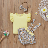 Load image into Gallery viewer, 2 Pieces Set Baby Girls Solid Color Muslin&amp;Ribbed Print Tops And Flower Rompers Wholesale 22031566
