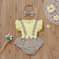 Load image into Gallery viewer, 2 Pieces Set Baby Girls Solid Color Muslin&amp;Ribbed Print Tops And Flower Rompers Wholesale 22031566
