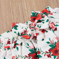 Load image into Gallery viewer, 3 Pieces Set Baby Girls Letters Muslin&amp;Ribbed Print Rompers Flower Shorts And Bow Headwear Wholesale 22031586
