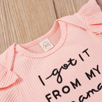 Load image into Gallery viewer, 3 Pieces Set Baby Girls Letters Muslin&amp;Ribbed Print Rompers Flower Shorts And Bow Headwear Wholesale 22031586
