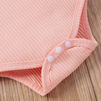 Load image into Gallery viewer, 3 Pieces Set Baby Girls Letters Muslin&amp;Ribbed Print Rompers Flower Shorts And Bow Headwear Wholesale 22031586
