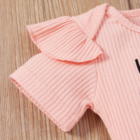 Load image into Gallery viewer, 3 Pieces Set Baby Girls Letters Muslin&amp;Ribbed Print Rompers Flower Shorts And Bow Headwear Wholesale 22031586
