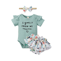 Load image into Gallery viewer, 3 Pieces Set Baby Girls Letters Print Rompers Flower Skirts And Bow Headwear Wholesale 22031588
