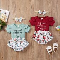 Load image into Gallery viewer, 3 Pieces Set Baby Girls Letters Print Rompers Flower Skirts And Bow Headwear Wholesale 22031588

