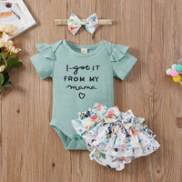Load image into Gallery viewer, 3 Pieces Set Baby Girls Letters Print Rompers Flower Skirts And Bow Headwear Wholesale 22031588
