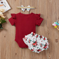 Load image into Gallery viewer, 3 Pieces Set Baby Girls Letters Print Rompers Flower Skirts And Bow Headwear Wholesale 22031588
