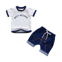 Load image into Gallery viewer, 2 Pieces Set Baby Kid Boys Letters Color-blocking T-Shirts And Solid Color Shorts Wholesale 22031704
