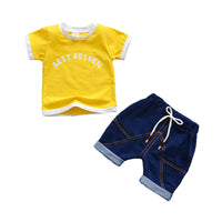 Load image into Gallery viewer, 2 Pieces Set Baby Kid Boys Letters Color-blocking T-Shirts And Solid Color Shorts Wholesale 22031704
