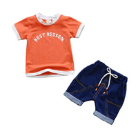 Load image into Gallery viewer, 2 Pieces Set Baby Kid Boys Letters Color-blocking T-Shirts And Solid Color Shorts Wholesale 22031704
