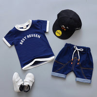 Load image into Gallery viewer, 2 Pieces Set Baby Kid Boys Letters Color-blocking T-Shirts And Solid Color Shorts Wholesale 22031704
