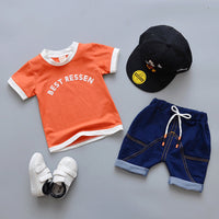 Load image into Gallery viewer, 2 Pieces Set Baby Kid Boys Letters Color-blocking T-Shirts And Solid Color Shorts Wholesale 22031704
