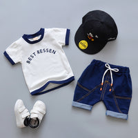 Load image into Gallery viewer, 2 Pieces Set Baby Kid Boys Letters Color-blocking T-Shirts And Solid Color Shorts Wholesale 22031704
