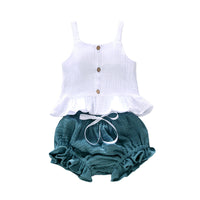 Load image into Gallery viewer, 2 Pieces Set Baby Girls Solid Color Tank Tops And Bow Shorts Wholesale 220317120
