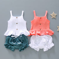 Load image into Gallery viewer, 2 Pieces Set Baby Girls Solid Color Tank Tops And Bow Shorts Wholesale 220317120
