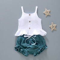 Load image into Gallery viewer, 2 Pieces Set Baby Girls Solid Color Tank Tops And Bow Shorts Wholesale 220317120
