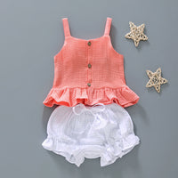 Load image into Gallery viewer, 2 Pieces Set Baby Girls Solid Color Tank Tops And Bow Shorts Wholesale 220317120
