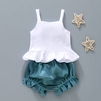 Load image into Gallery viewer, 2 Pieces Set Baby Girls Solid Color Tank Tops And Bow Shorts Wholesale 220317120
