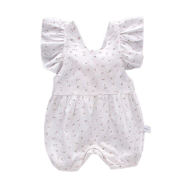 Baby Girls Flower Bow Print Jumpsuits Wholesale 220317167