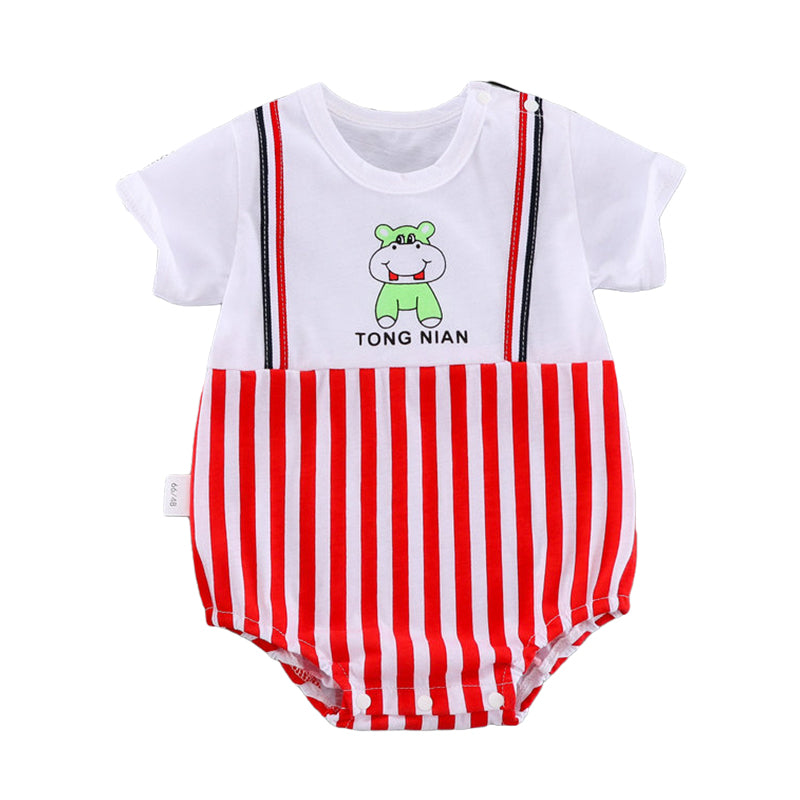 Baby Unisex Striped Letters Animals Cartoon Print Rompers Wholesale 220317216