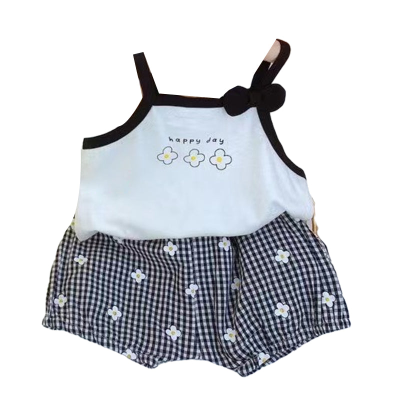 2 Pieces Set Baby Girls Solid Color Tank Tops And Checked Shorts Wholesale 220317238