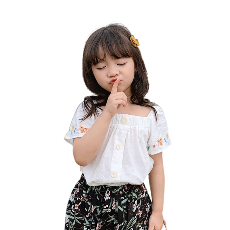 Baby Kid Girls Cartoon Embroidered Tops Wholesale 22031728